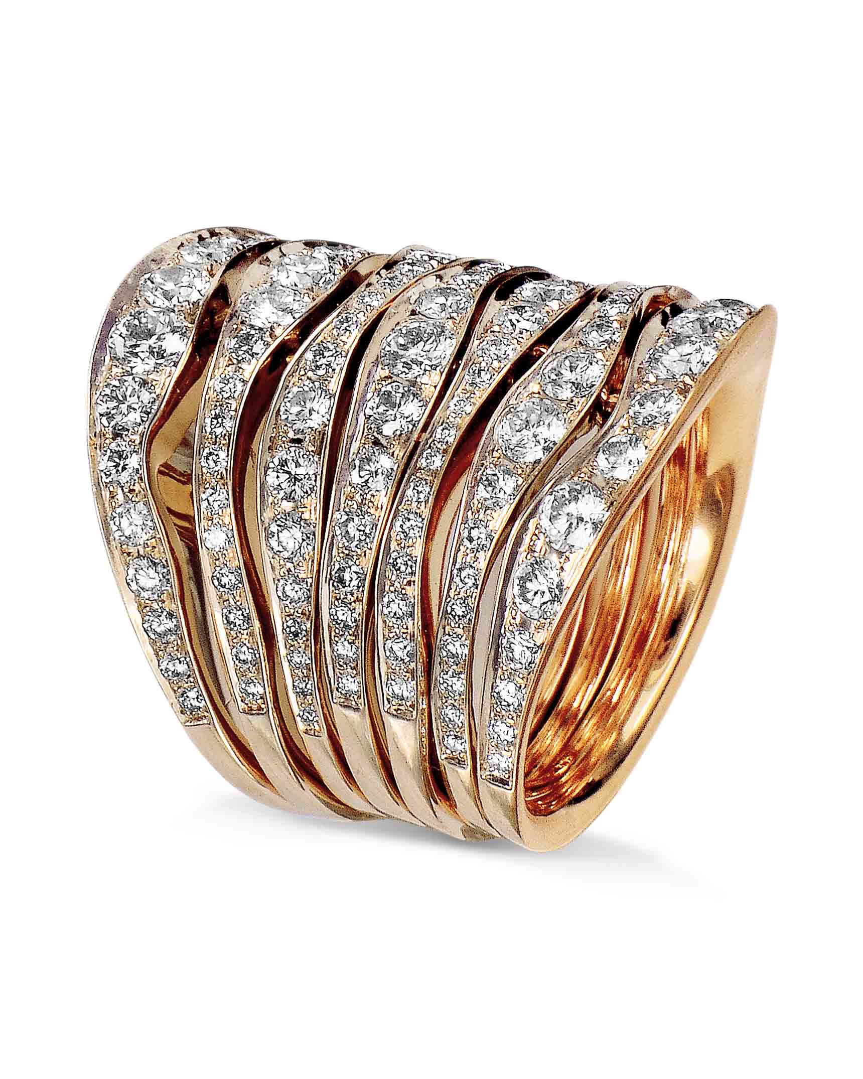 7 Strand Diamond and Rose Gold Fashion Ring