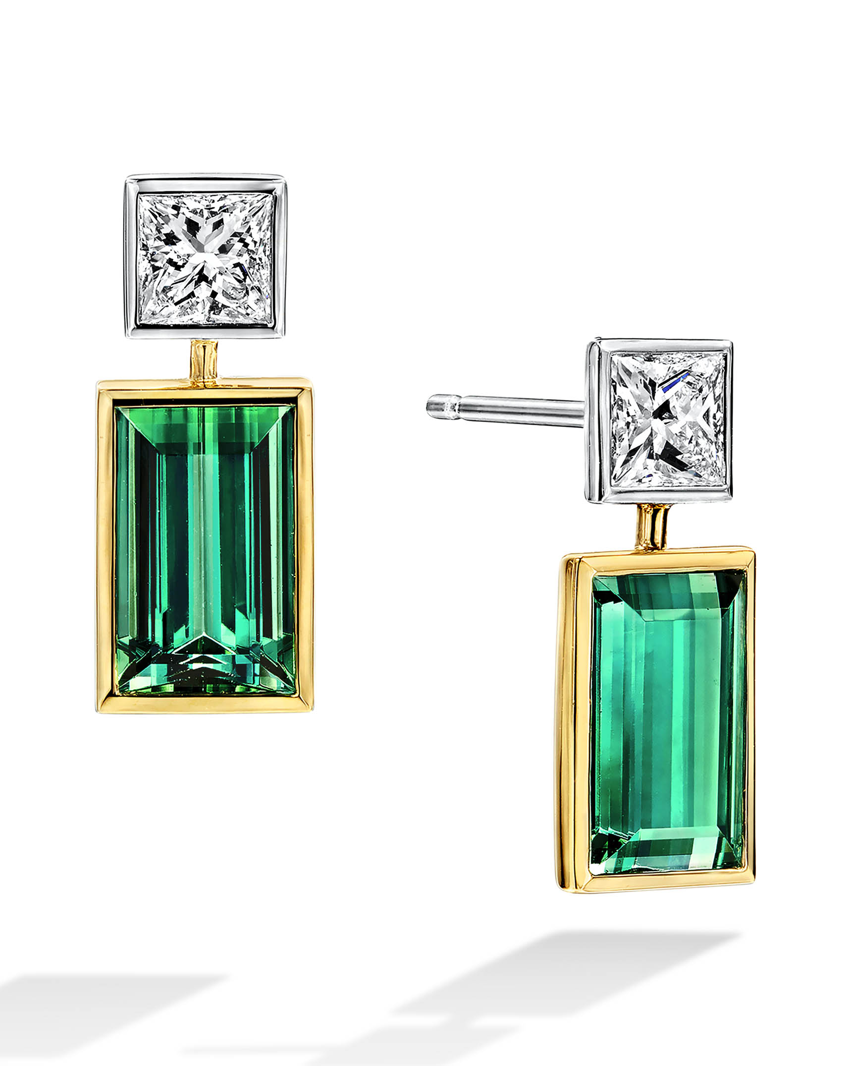Electric Green Tourmaline and Diamond Drop Earrings