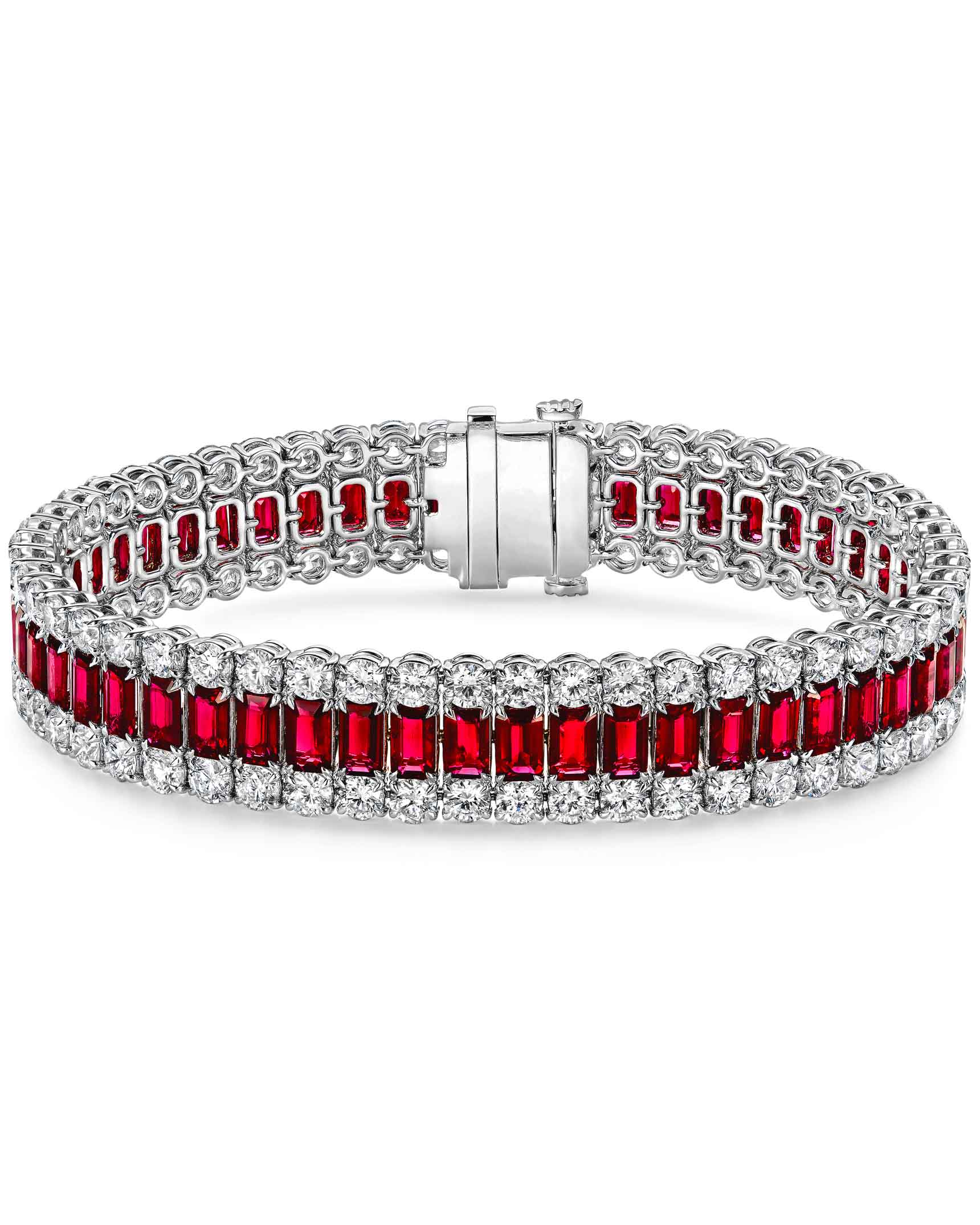 Emerald-Cut Ruby and Diamond Bracelet