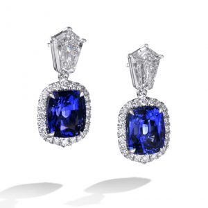 Rare Ceylon Sapphire and Diamond Earrings