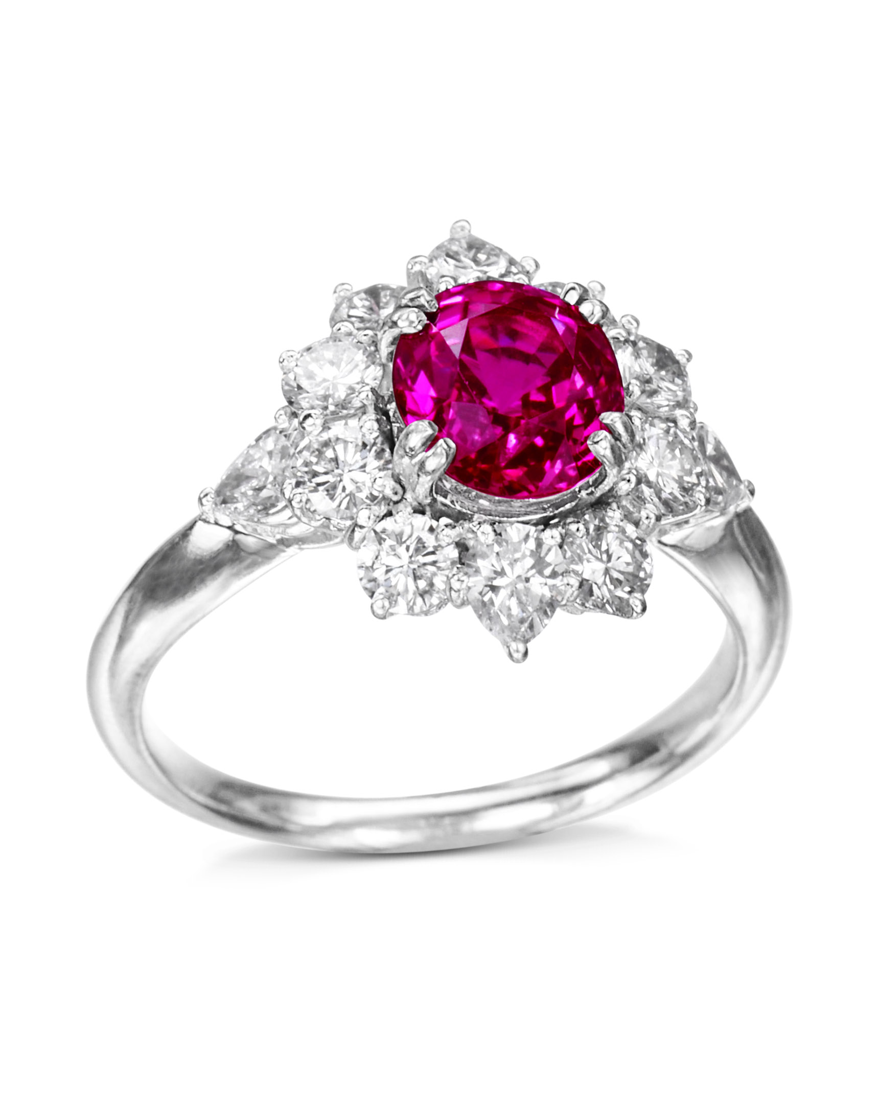 Burmese Pink Sapphire and Floral Diamond Halo Ring